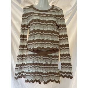 Hippie Rose Outfit Short Shirt Set Knit Women’s Small Brown Vacation Beach NEW